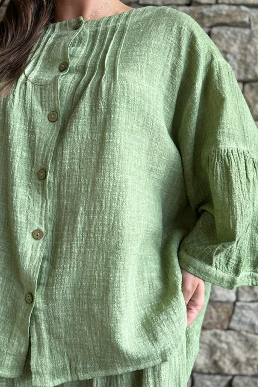 Loom & Thread Pin Tuck Blouse Washed Lawn /40=